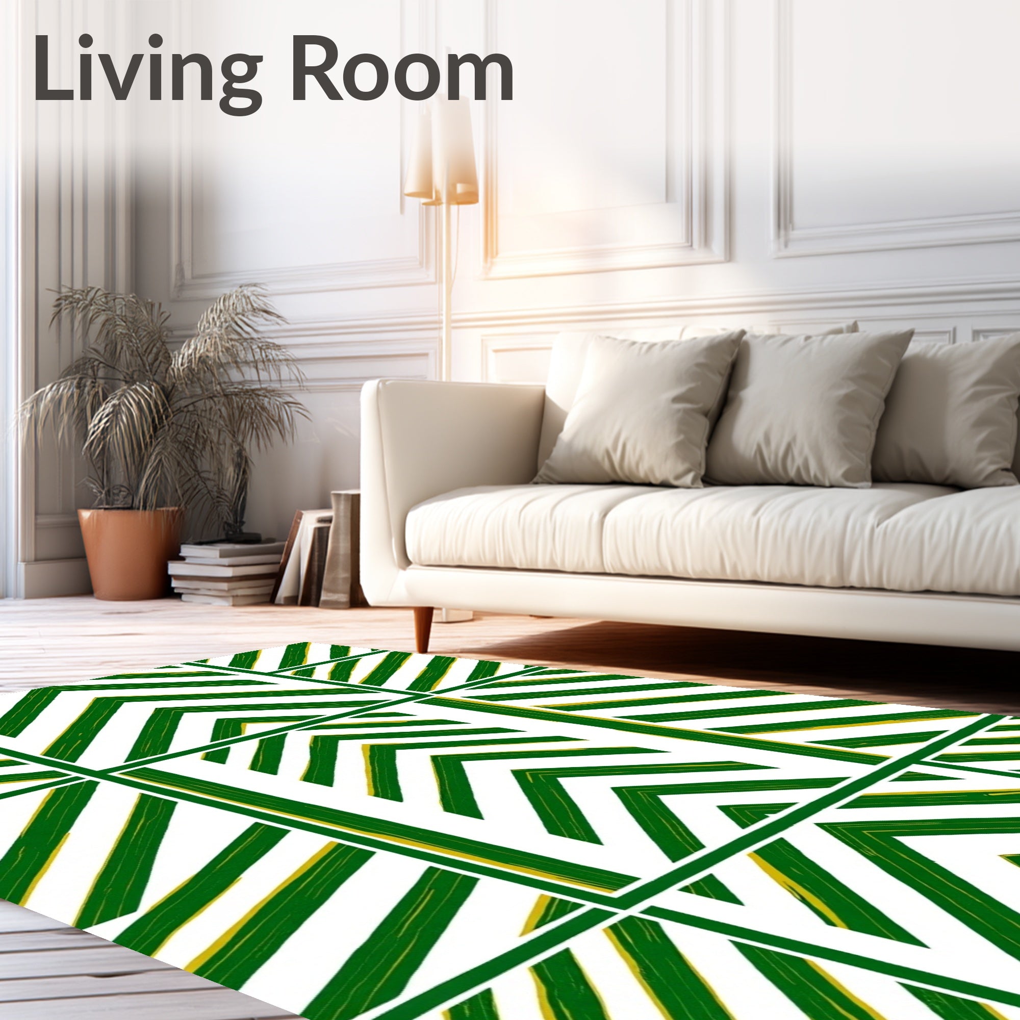 Green White Chevron Quilted Stripe Rug