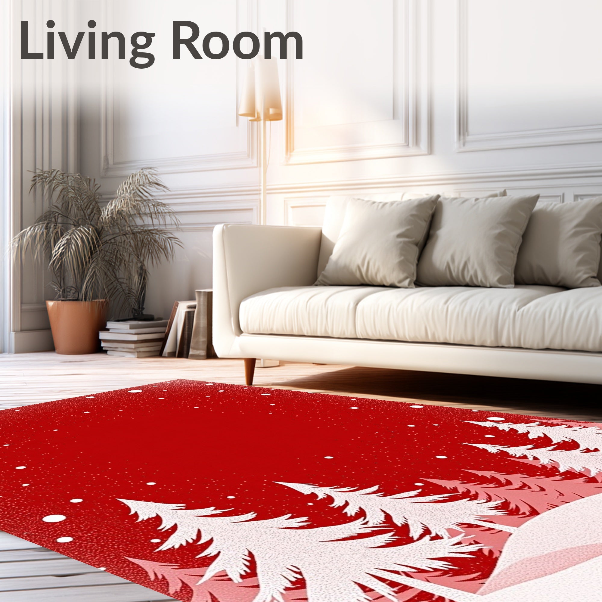 Whimsical White Forest Snowy Red Rug