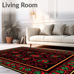 Vibrant Red Green Floral Border Rug