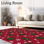 Holliday Green Fir Snowflakes Red Rug