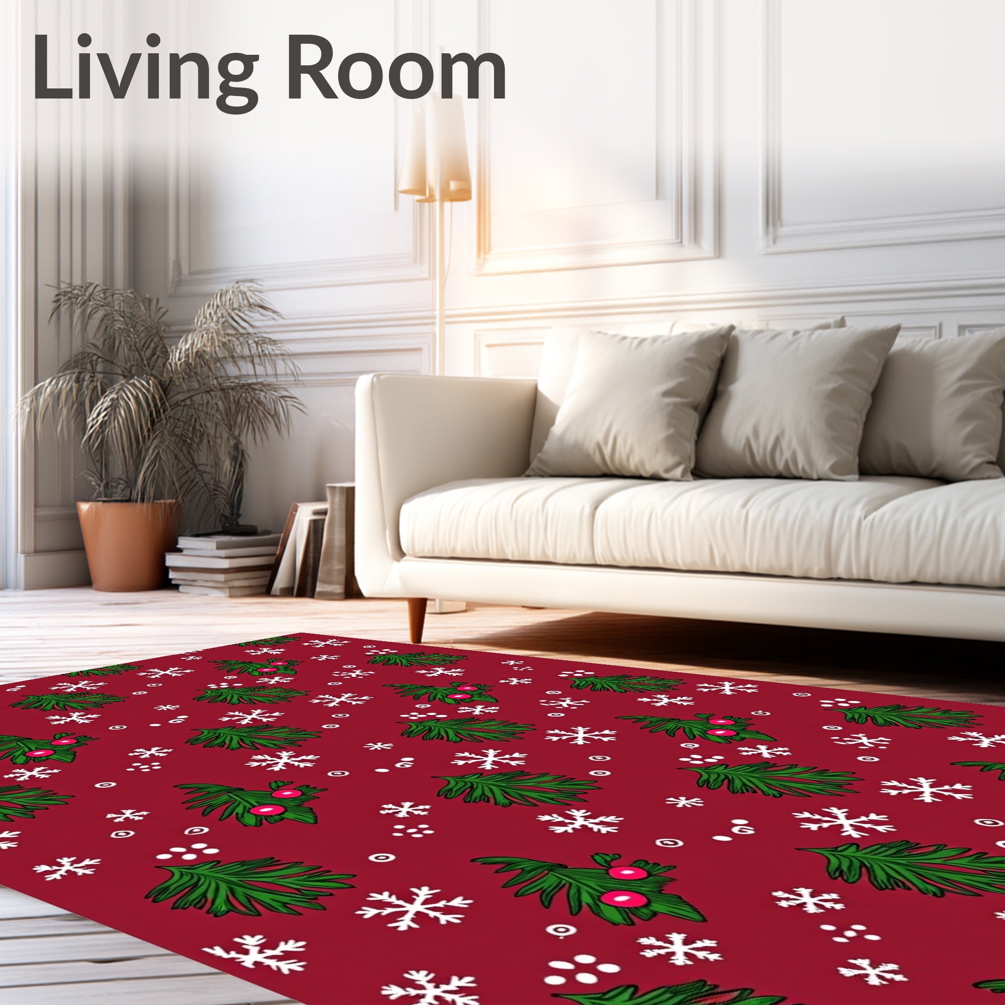 Holliday Green Fir Snowflakes Red Rug