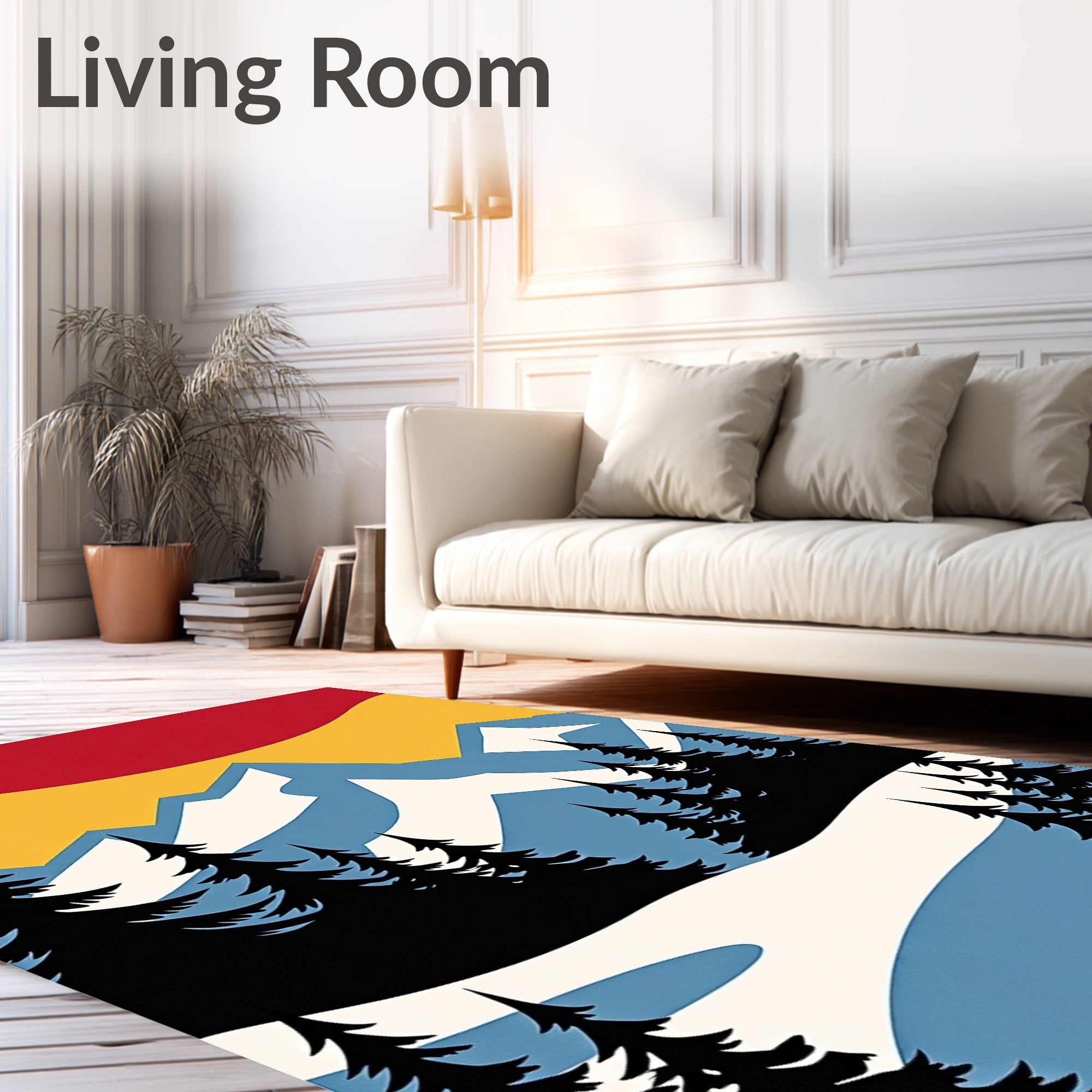Crimson Yellow Mountain Evergreen Forest Rug
