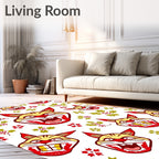 Fierce Tiger Faces Red Holly Accents Rug