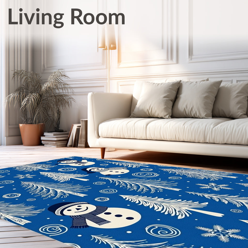 Festive Snowy Trees and Snowmen Rug