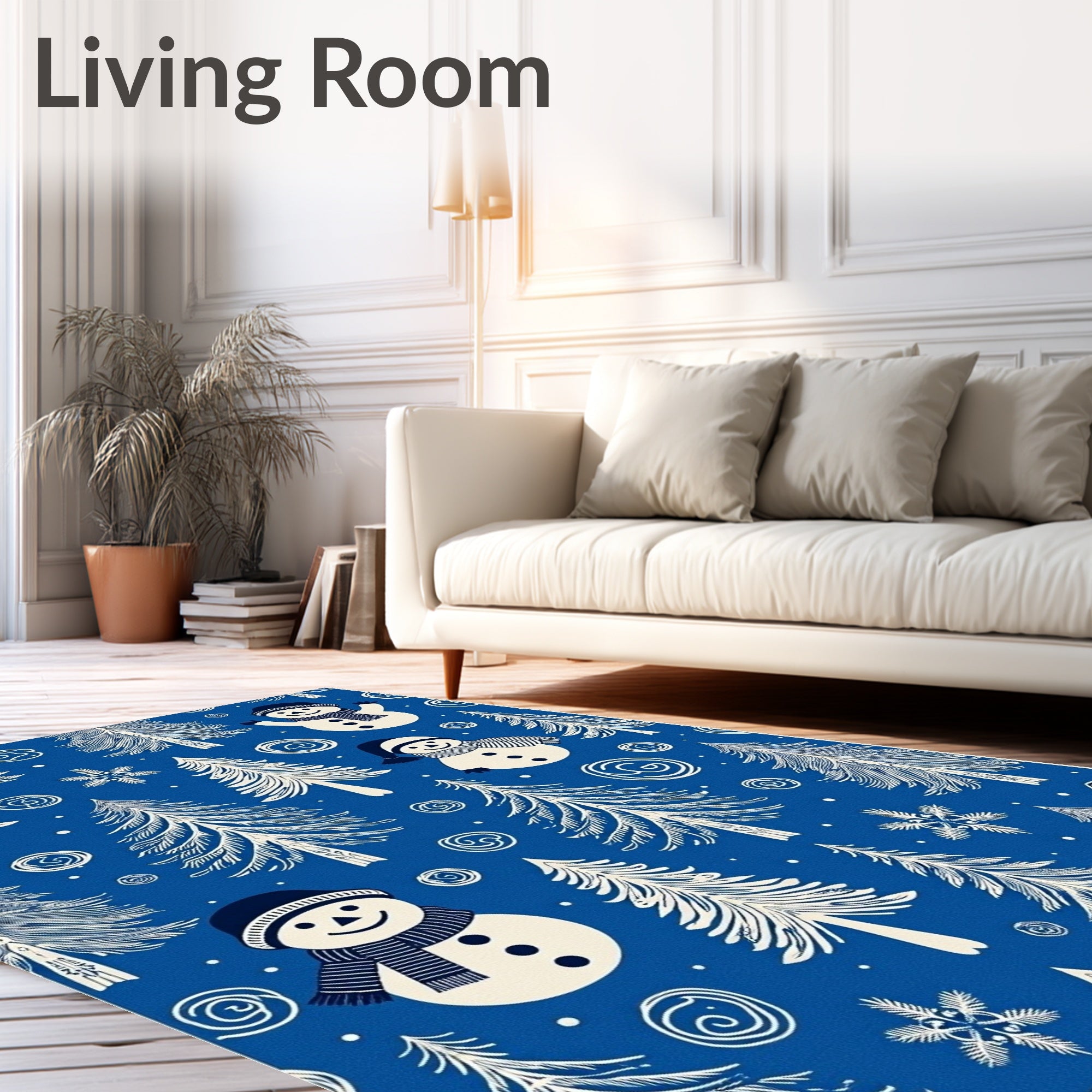 Festive Snowy Trees and Snowmen Rug