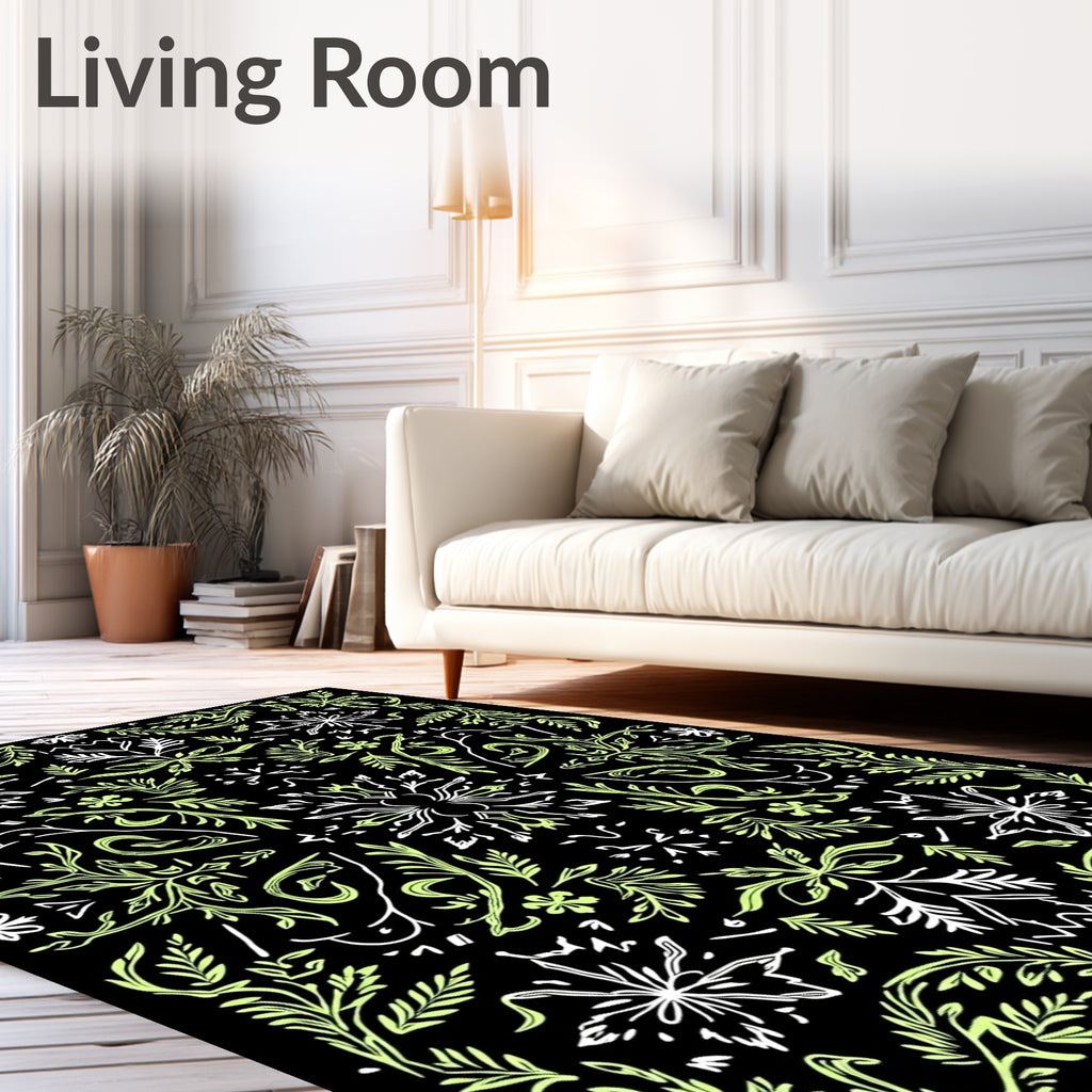 Earthy Green Vine Scroll Medallion Rug