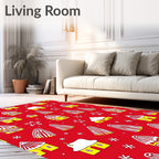 Whimsical Yellow Houses Snowflakes Red Rug