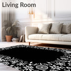 White Floral Snowflake Border Art Rug
