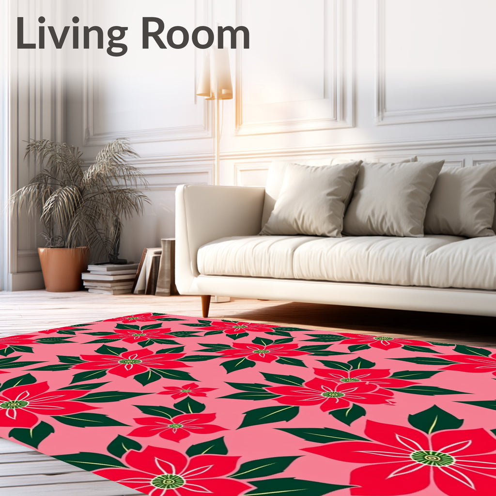 Bold Red Poinsettia Floral Background Rug