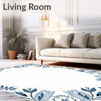 Vintage Blue Floral Leaf Border Rug