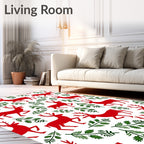 Bold Red Reindeer Pine Branches Rug