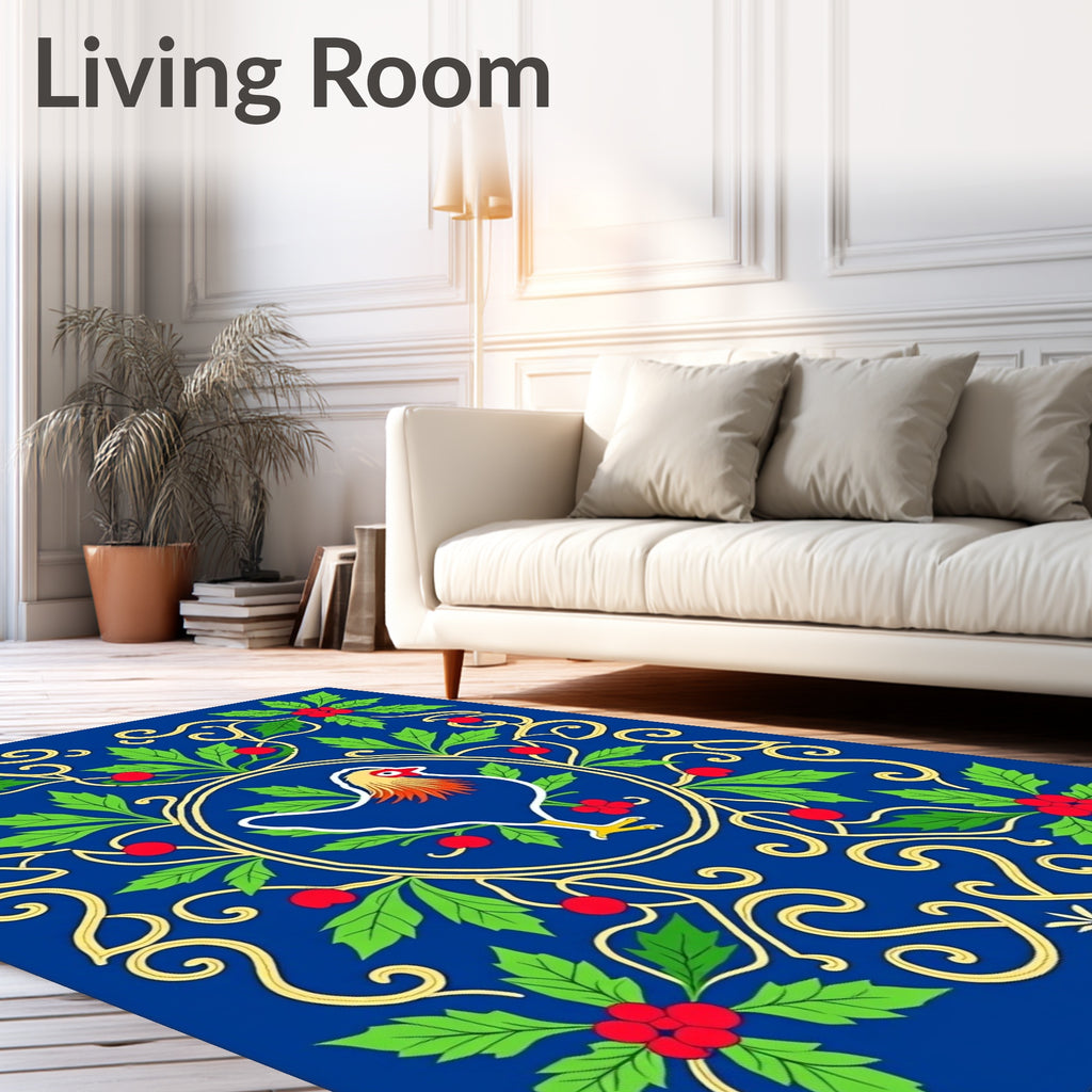 Royal Blue Rooster Holly Border Rug