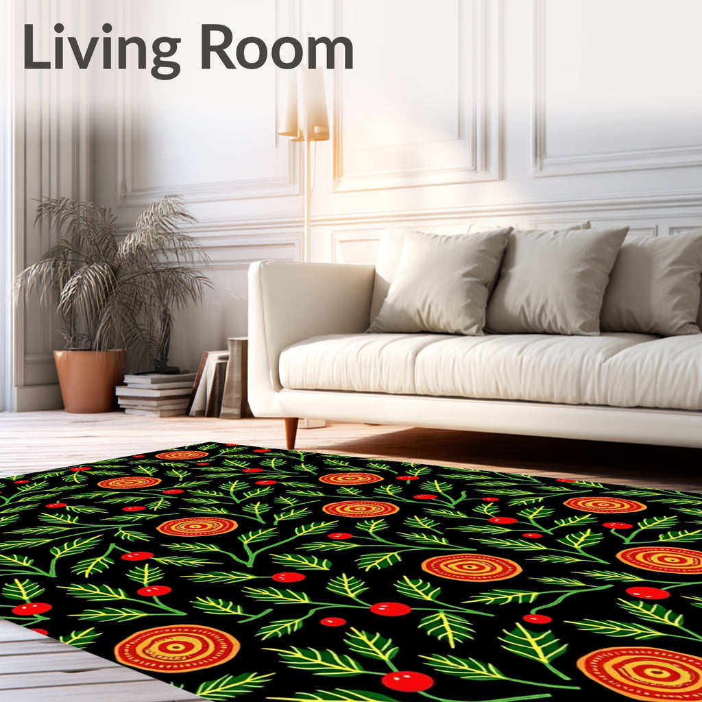 Folk Art Red Berry Green Leaf Rug