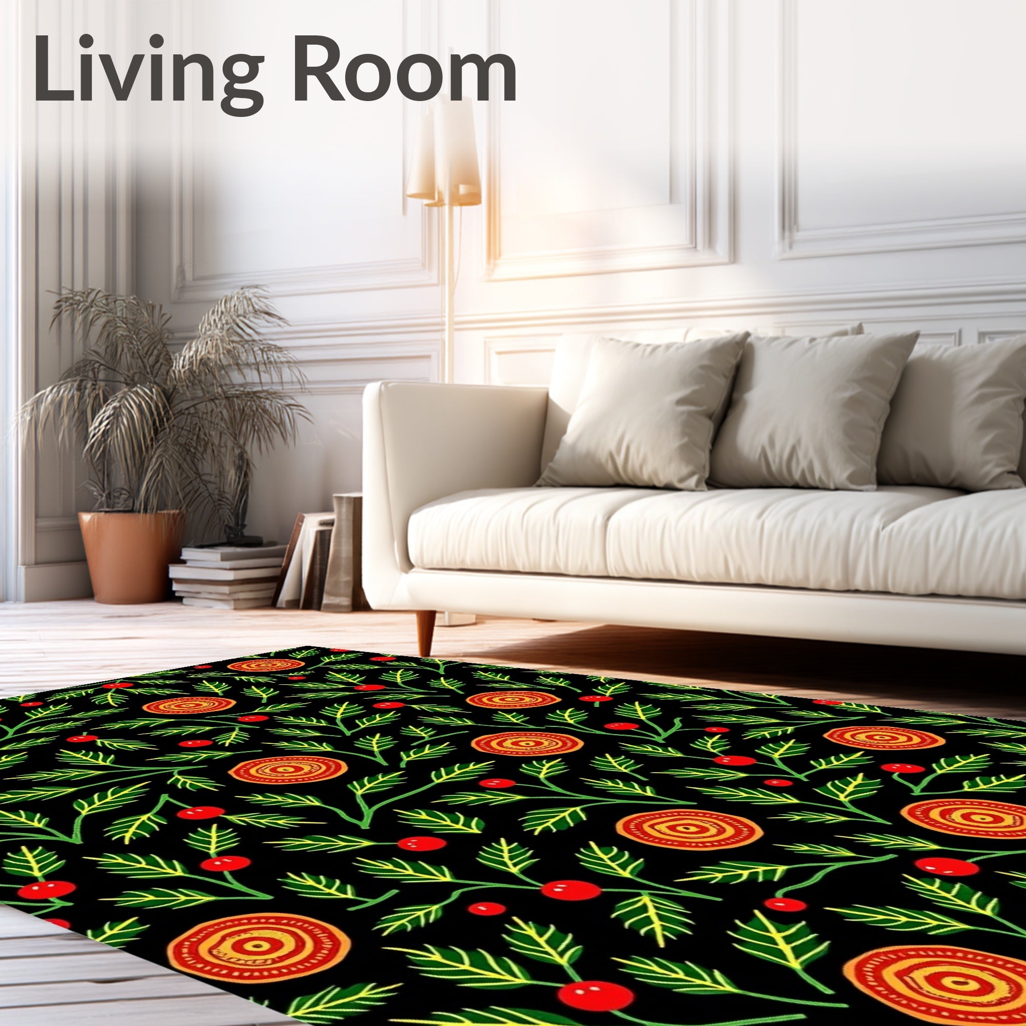 Folk Art Red Berry Green Leaf Rug