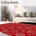 White Botanical Sketch On Red Rug