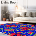Vibrant Red Skull Blue Floral Harmony Rug