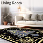 Midnight Blue Christmas Tree Ornament Border Rug