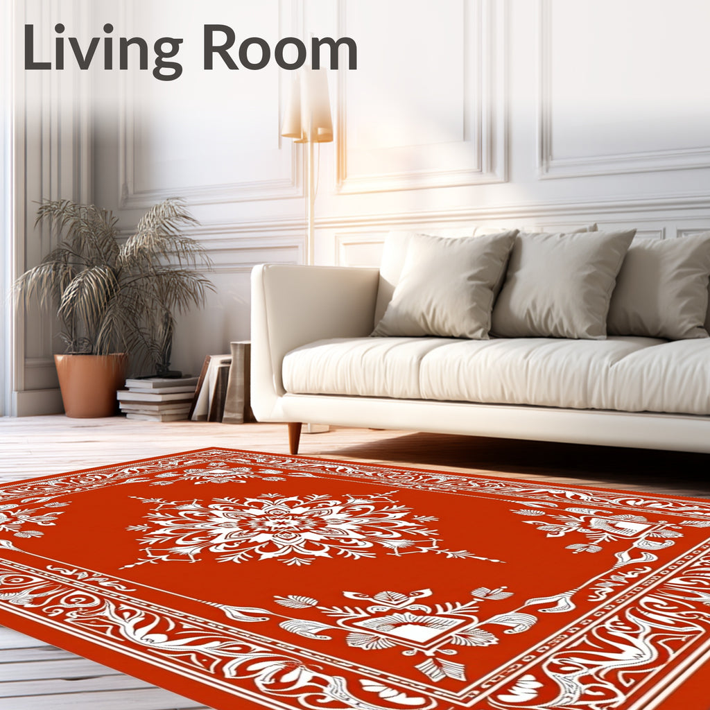 Rustic Red White Floral Medallion Rug