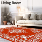 Rustic Red White Floral Medallion Rug