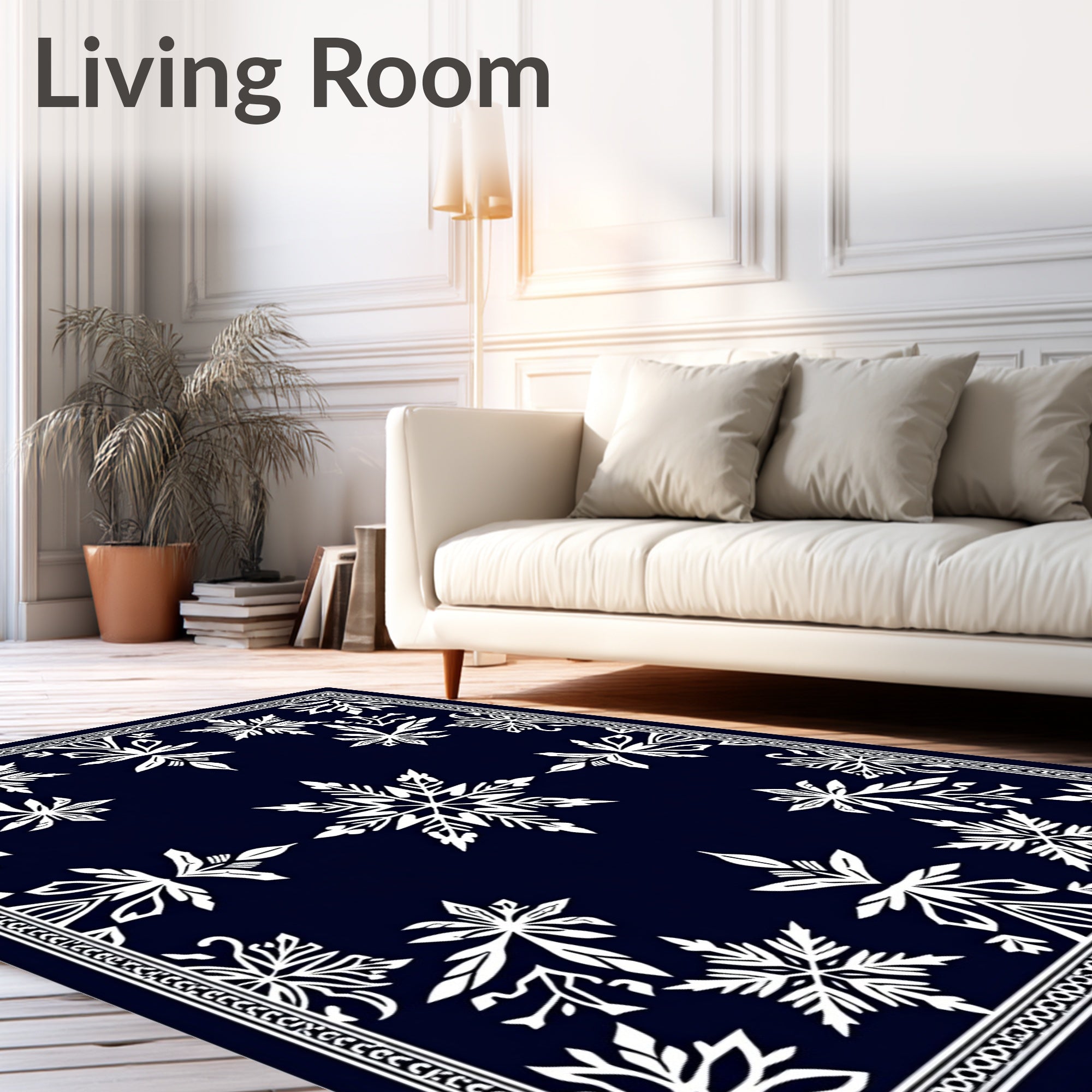 Midnight Snowflake Ornamental Frame Rug