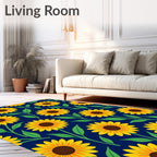 Yellow Sunflower Garden Navy Blue Rug