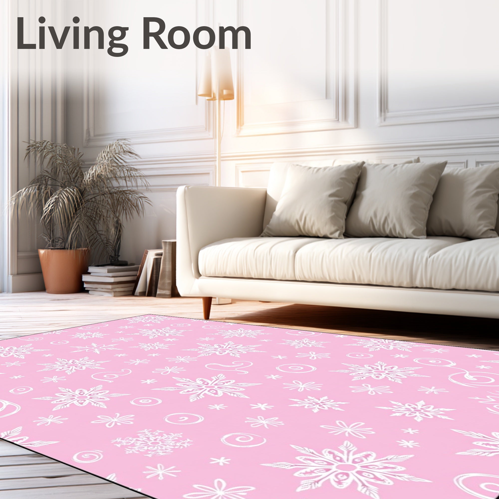 Pink Snowflakes Swirls Medallion Rug