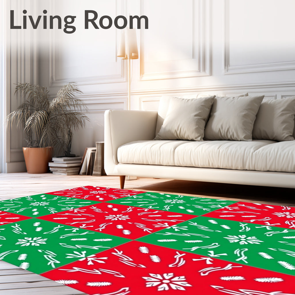 Red Green Tiled Snowflake Medallion Rug