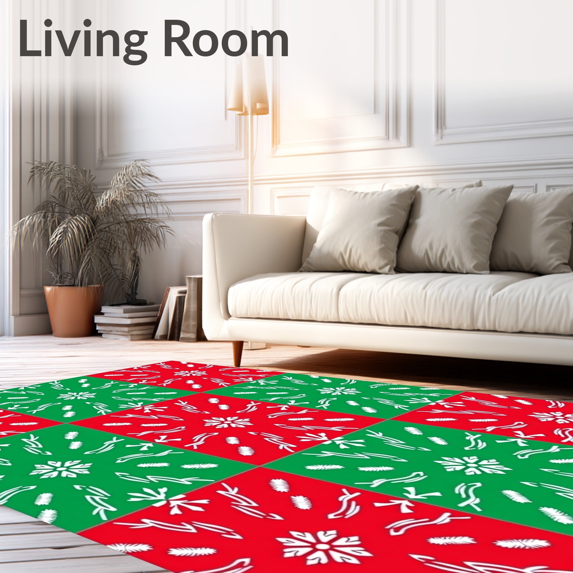 Red Green Tiled Snowflake Medallion Rug