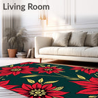 Vibrant Red Floral Botanical Layout Rug
