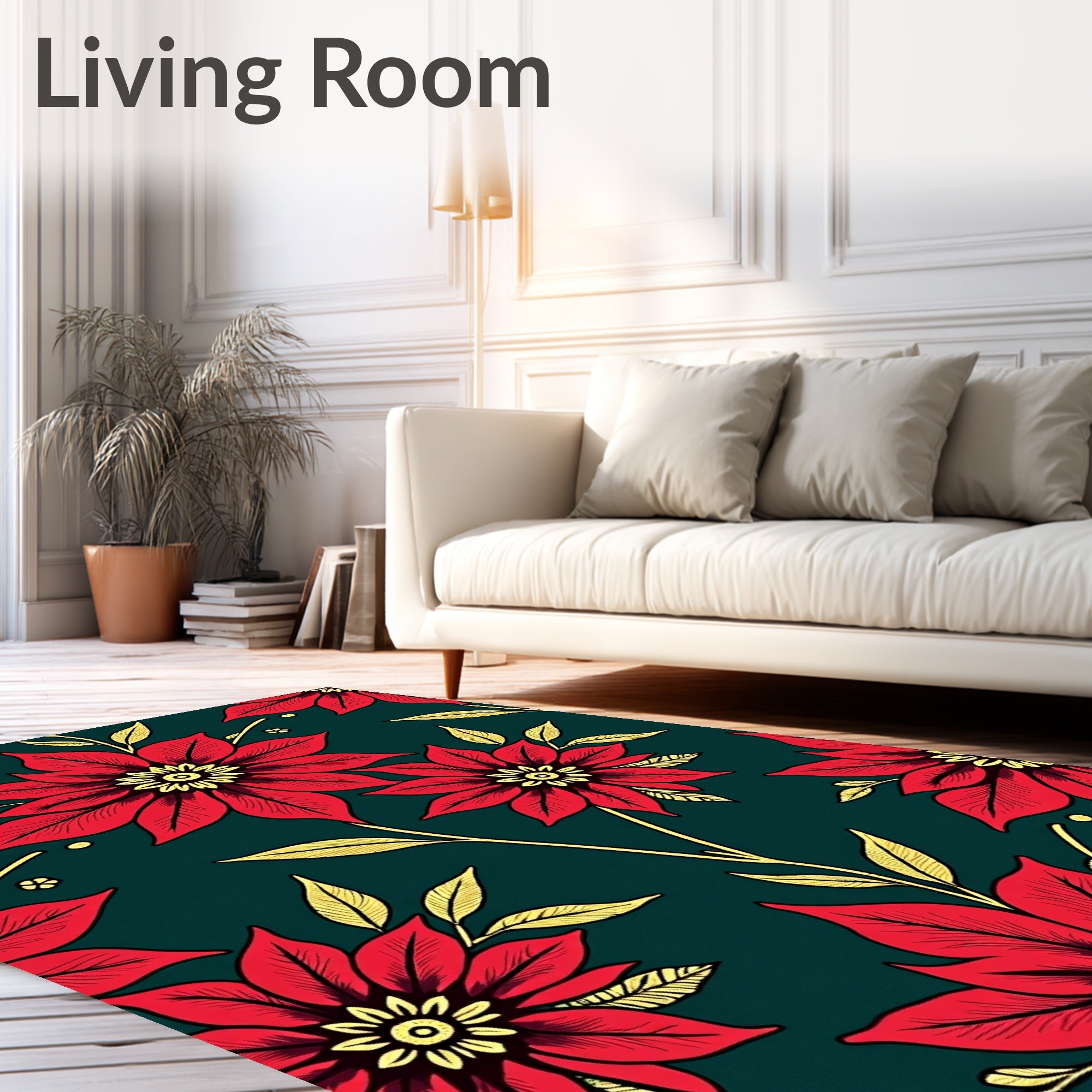 Vibrant Red Floral Botanical Layout Rug