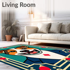 Bold Canine Portrait Geometric Frame Rug