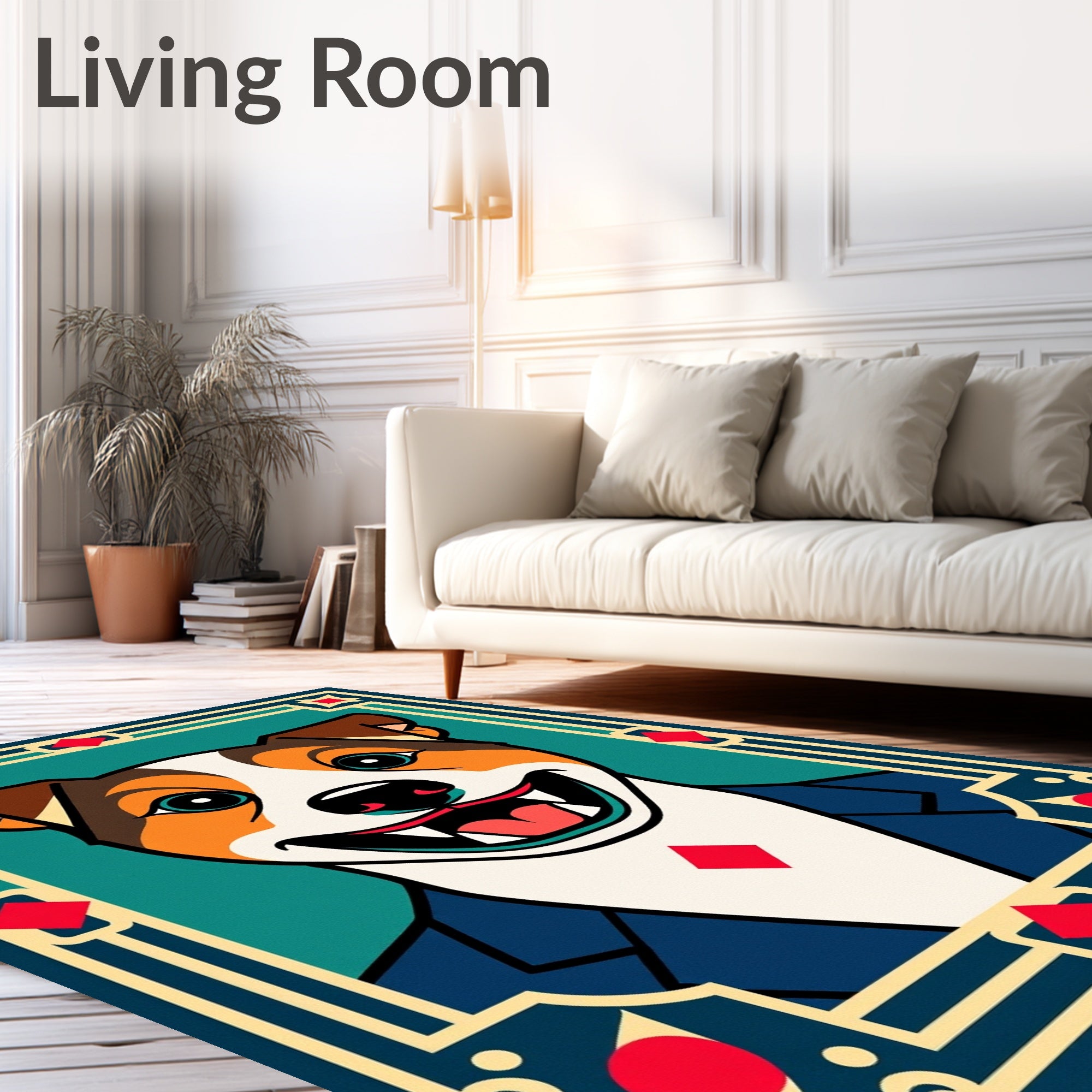 Bold Canine Portrait Geometric Frame Rug