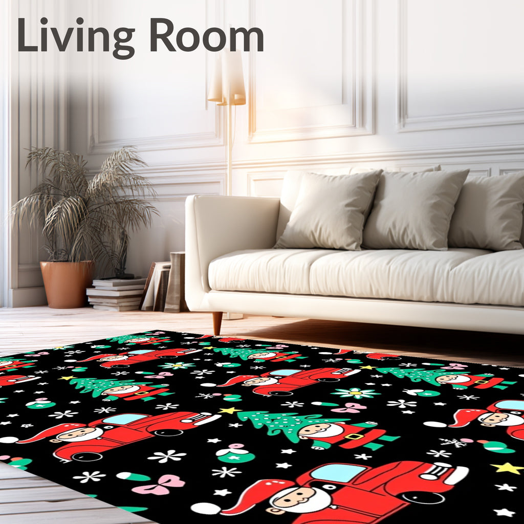 Jolly Santa Red Truck Christmas Tree Rug
