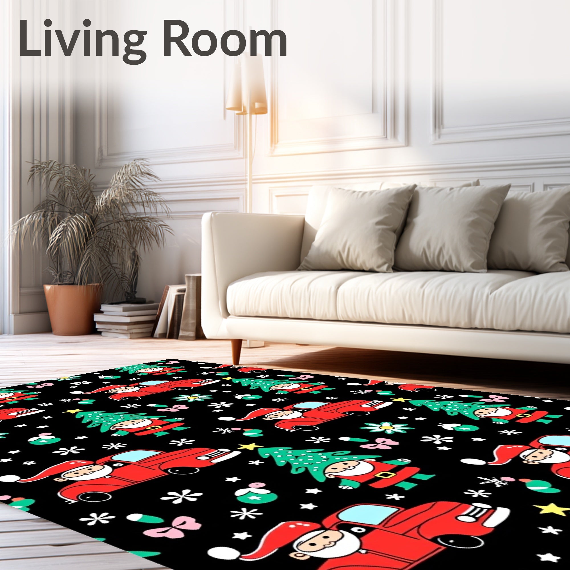 Jolly Santa Red Truck Christmas Tree Rug