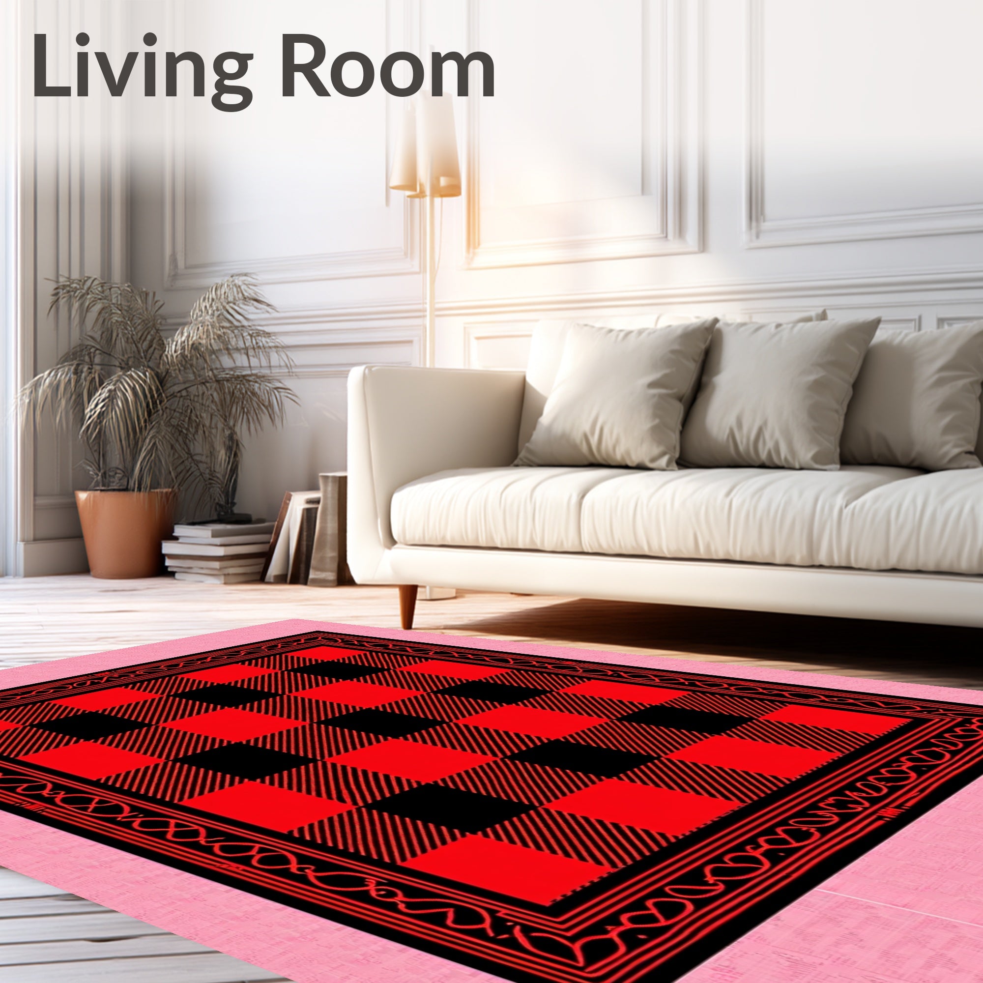 Classic Red Black Buffalo Check Border Rug