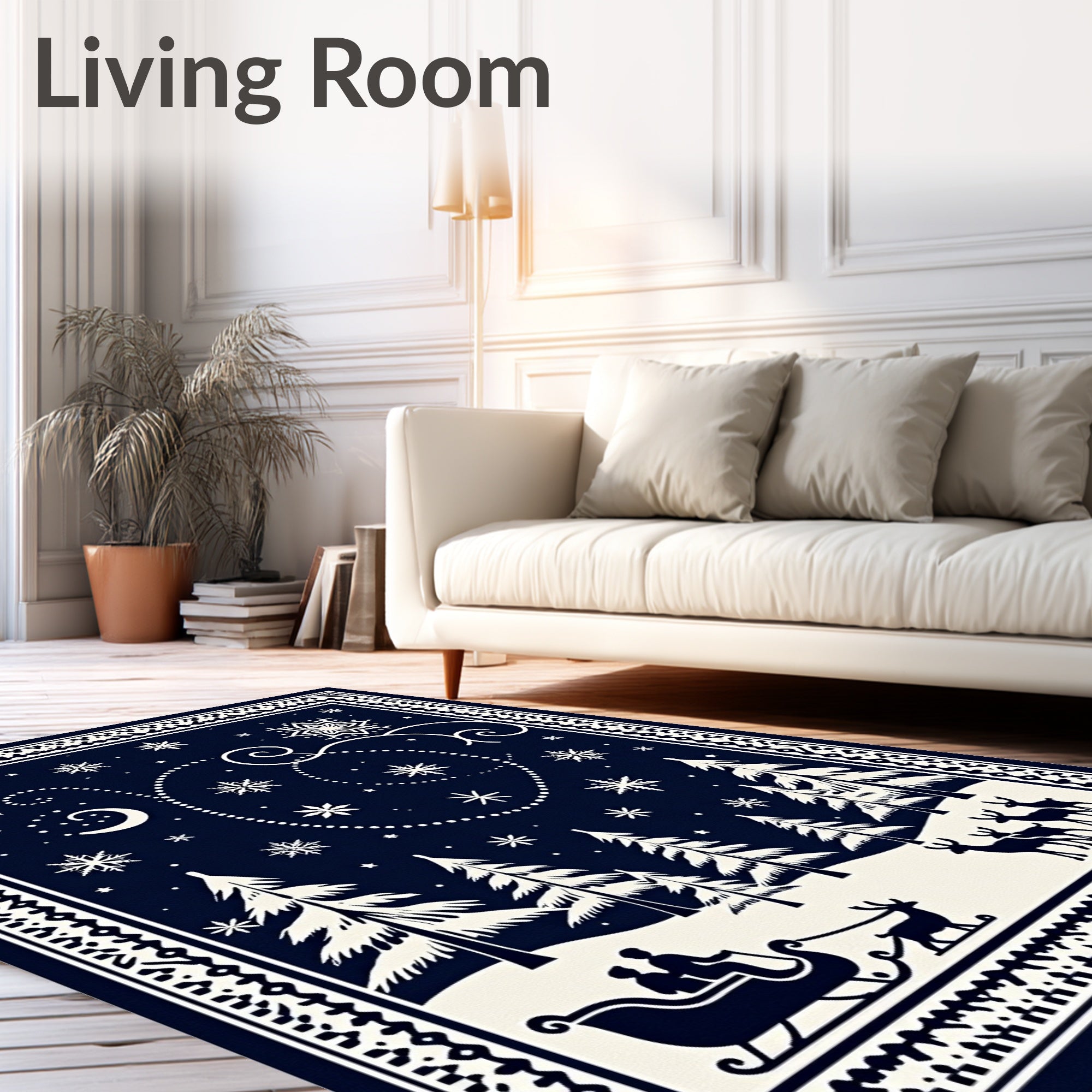 Midnight Sleigh Ride Snowflake Forest Rug