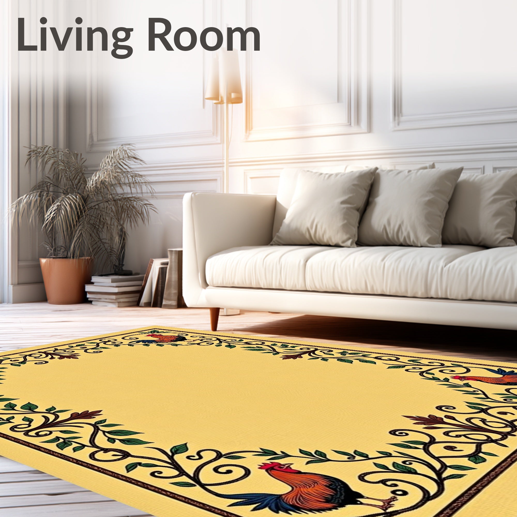 Farmhouse Rooster Floral Border Rug