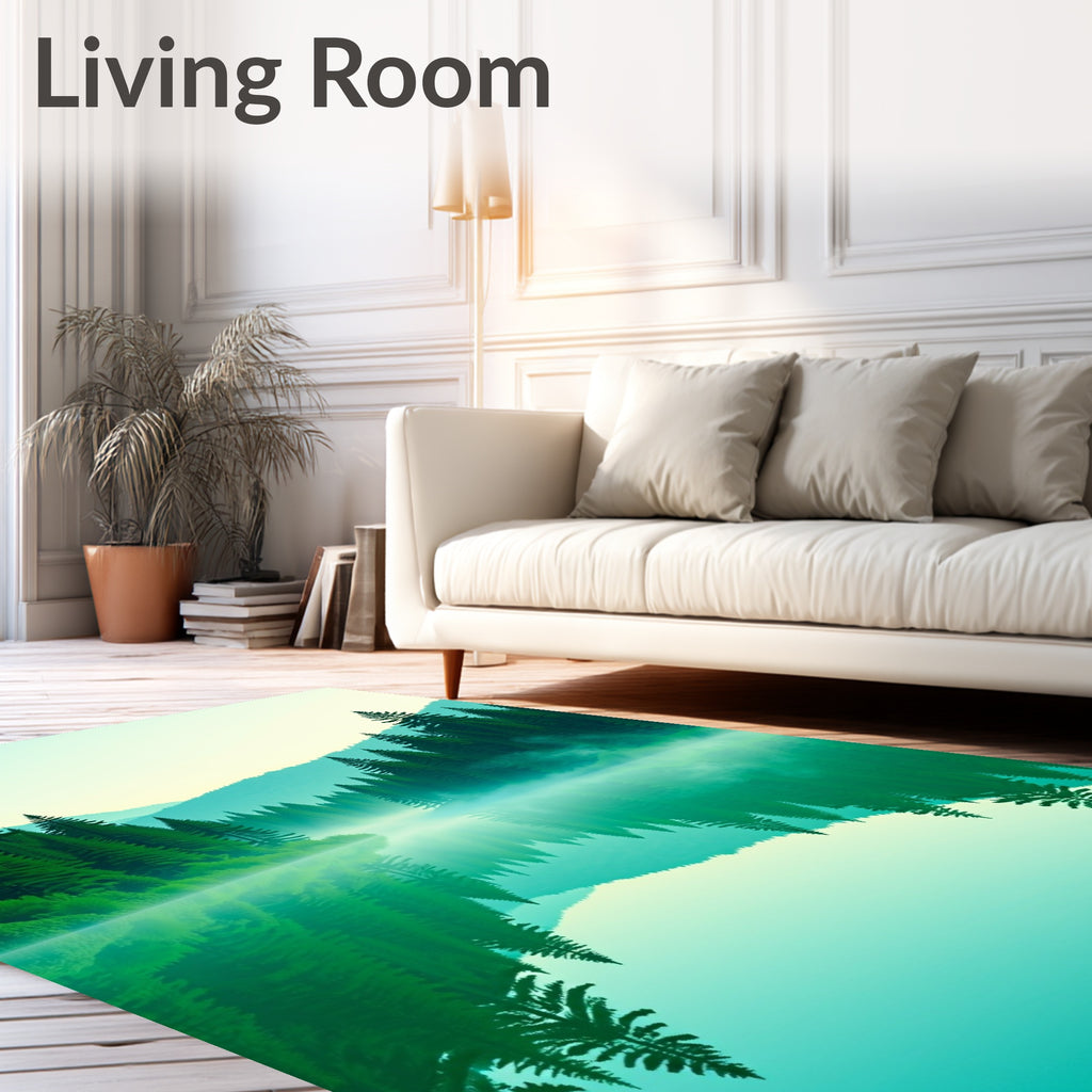 Misty Forest Calm Lake Reflection Rug