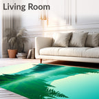 Misty Forest Calm Lake Reflection Rug