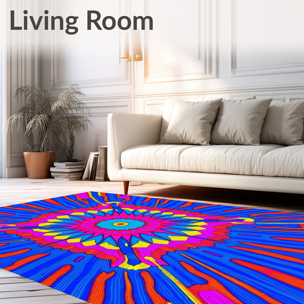 Vibrant Geometric Sunburst Mandala Rug