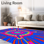 Vibrant Geometric Sunburst Mandala Rug