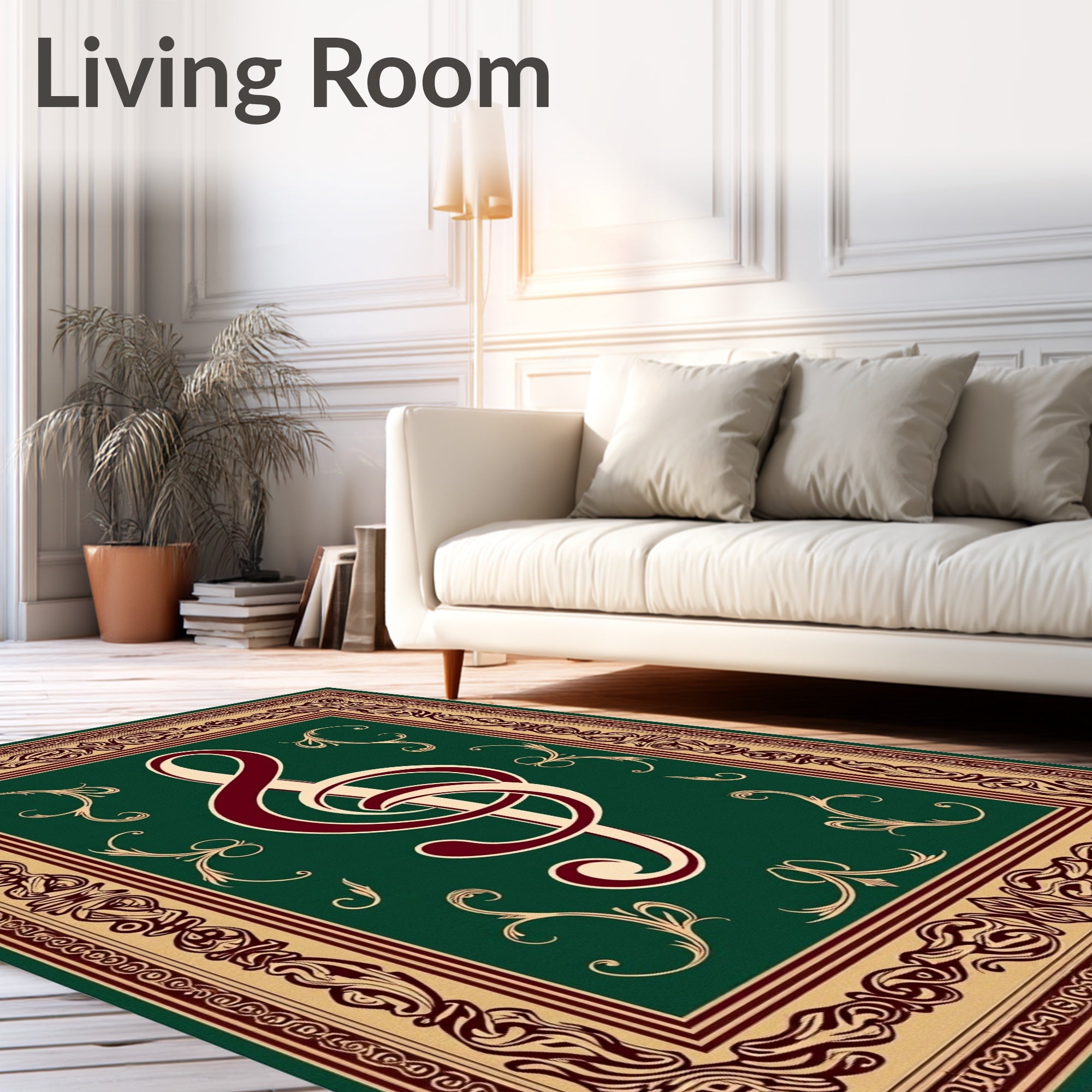 Elegant Burgundy Treble Clef Emerald Border Rug