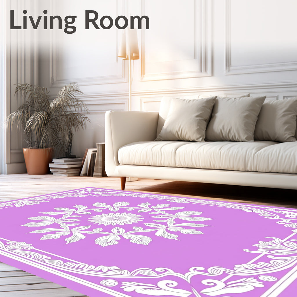 Ornate Lilac Floral Medallion Frame Rug