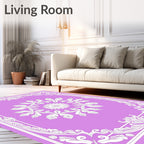 Ornate Lilac Floral Medallion Frame Rug