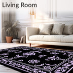 Lavendar Black Vintage Mandala Floral Rug