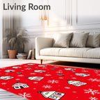 Cute Red Village Snowflake Christmas Art Rug