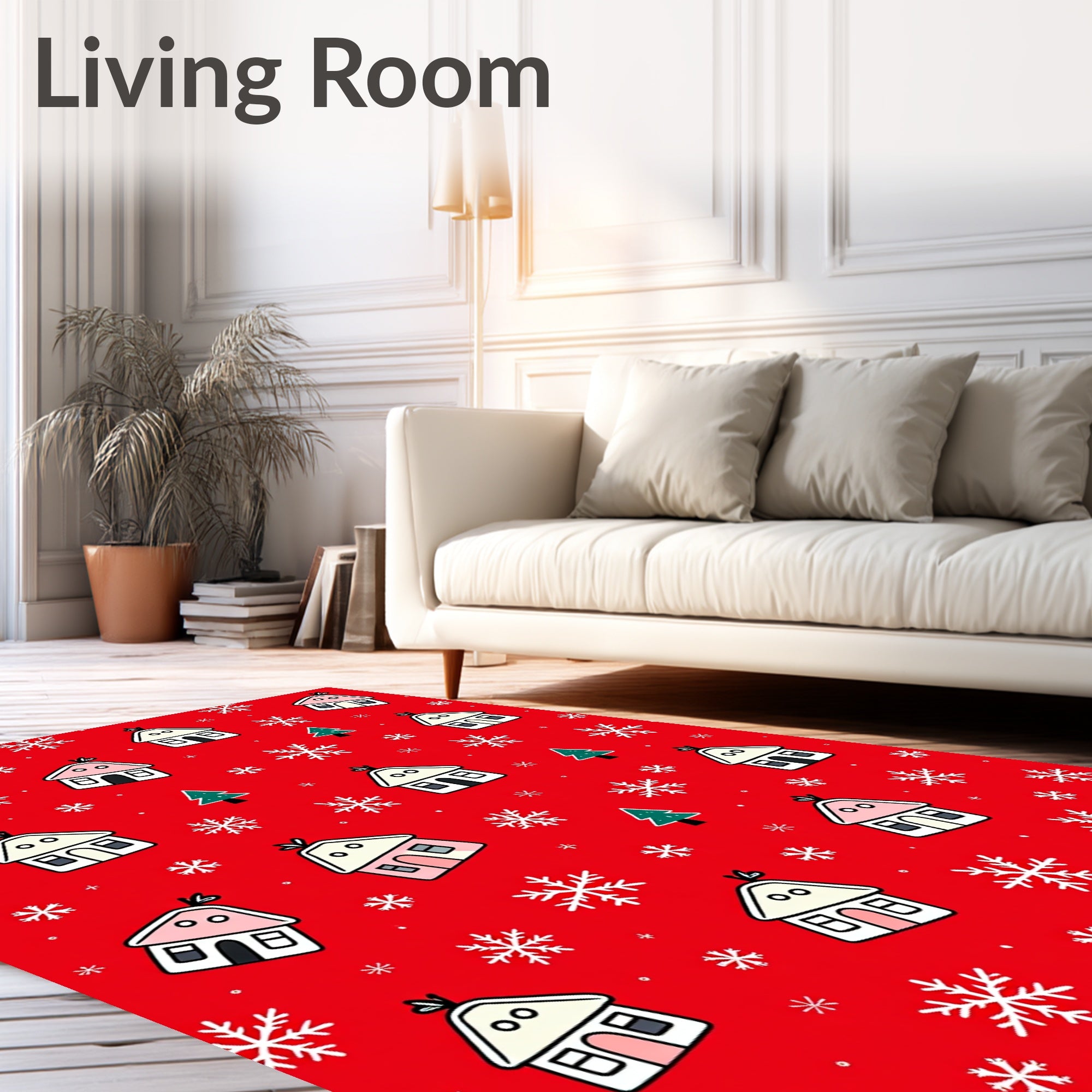 Cute Red Village Snowflake Christmas Art Rug