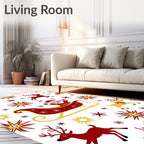 Festive Santa Sleigh Reindeer Snowflakes Rug