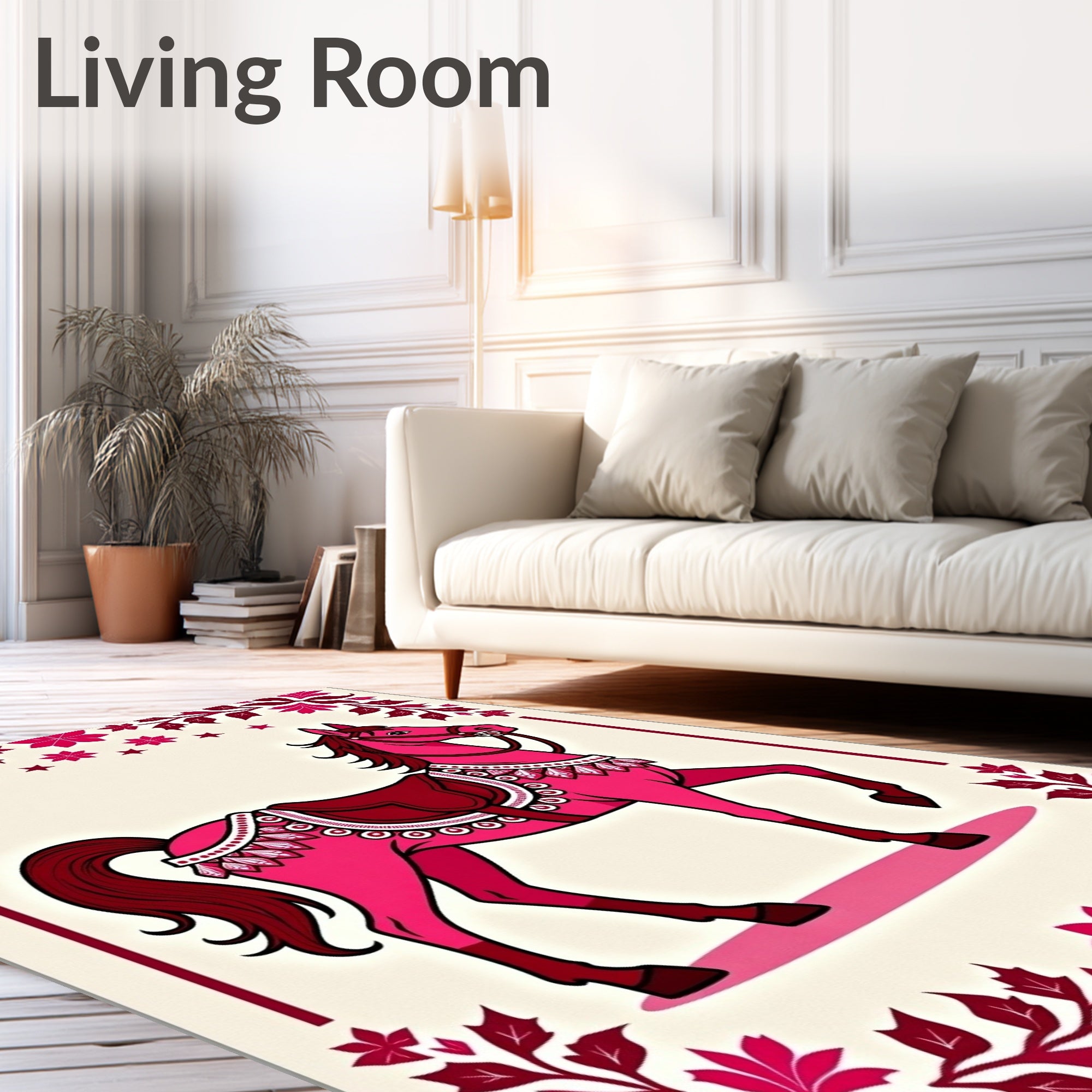 Pink Carousel Horse Floral Border Rug