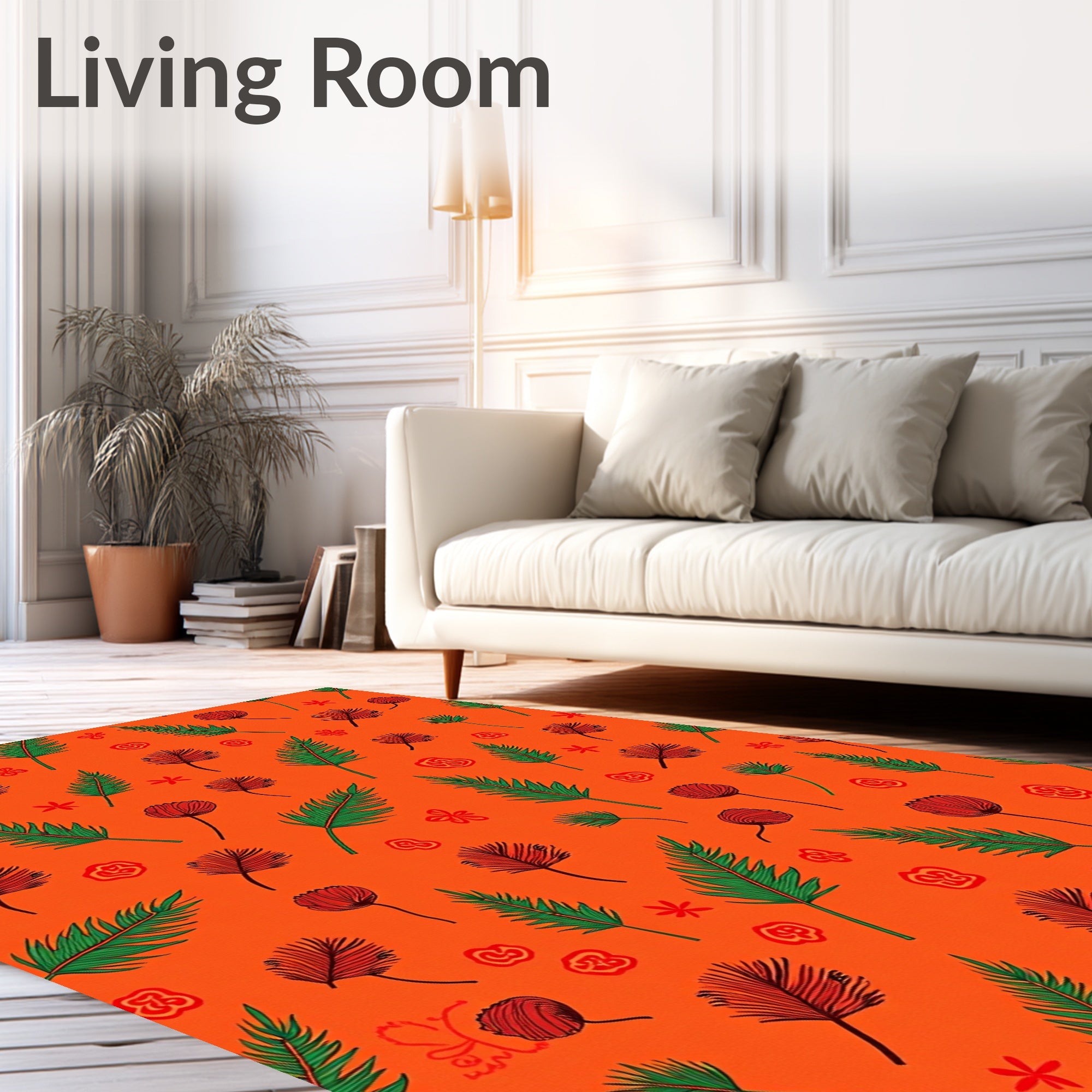 Vibrant Red Green Tropical Botanical Rug